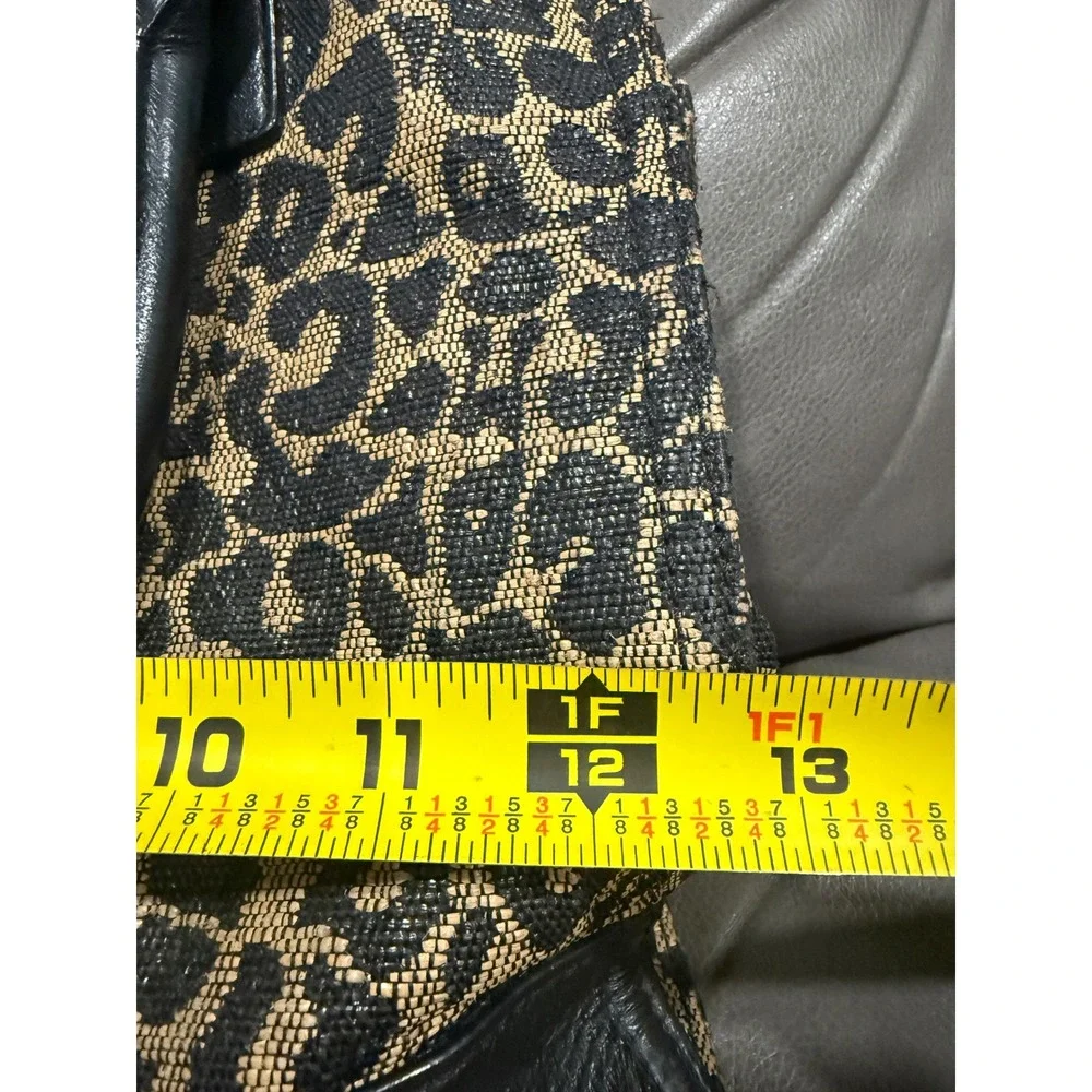 Tory Burch Ella Mini Tote Bag Leopard Print Jacquard Leather Black Tan Small